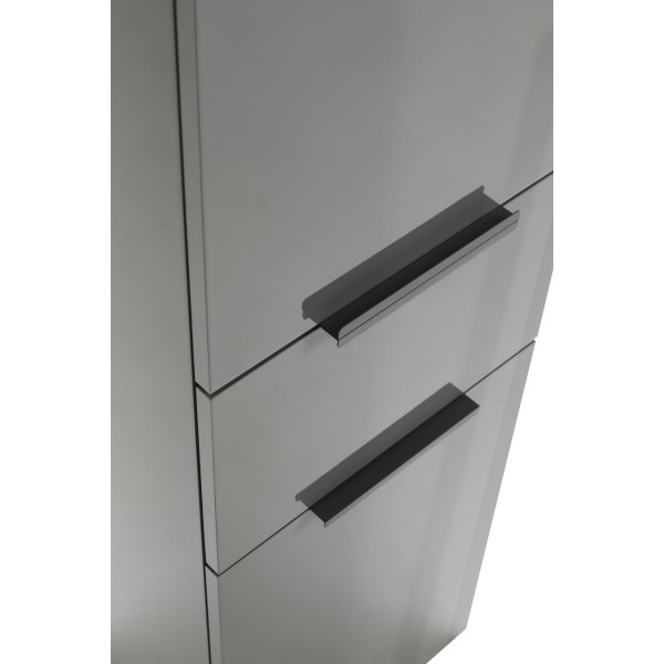 dettaglio cassetto mobile colonna bagno in legno con 2 anta e 1 cassetto grigio laccato/rovere miele modello Orbis Totò Piccinni