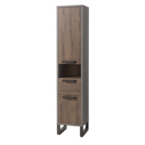 Colonna Bagno Alta 2 Ante, 1 cassetto e 1 vano "Rovere invecchiato/Grigio" modello Sylva Totò Piccinni