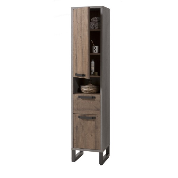 Colonna Bagno Alta 2 Ante, 1 cassetto e 1 vano "Rovere invecchiato/Grigio" modello Sylva Totò Piccinni