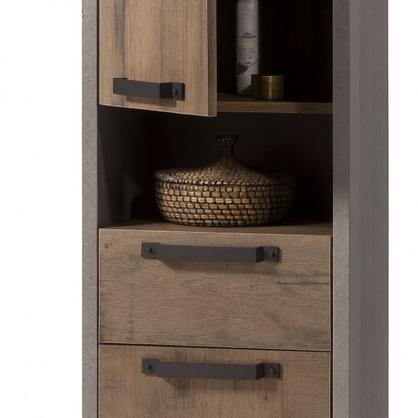 Dettaglio Colonna Bagno Alta 2 Ante, 1 cassetto e 1 vano "Rovere invecchiato/Grigio" modello Sylva Totò Piccinni
