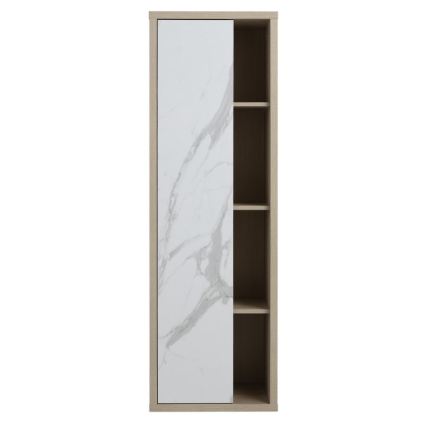 vista frontale mobile colonna in lengo 1 anta e 4 vani rovere/bianco effetto marmo modello Nexus Totò Piccinni