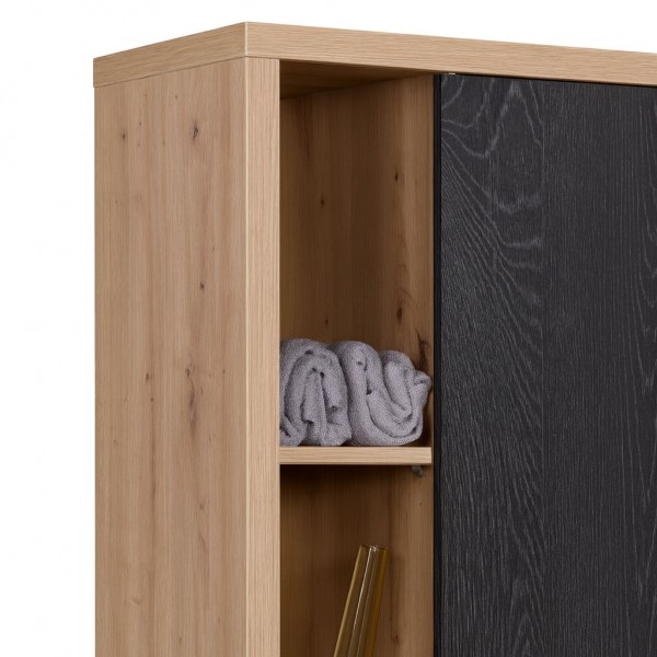 Dettaglio Mobile colonna in legno colore "Rovere Artisan/Nero Chalet" 1 anta e 4 vani modello Nexus Totò Piccinni