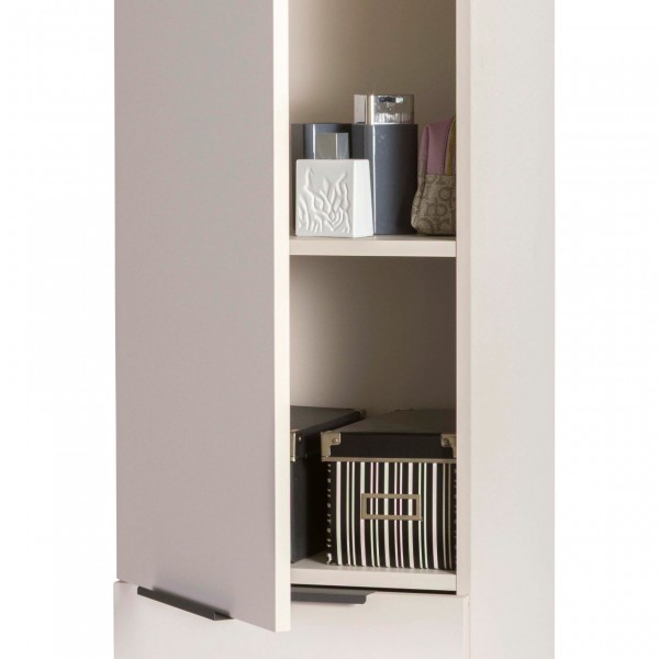 Dettaglio ante aperta Colonna Bagno in Legno colore Cashmere/effetto Marmo Nero con 2 ante e 1 cassetto modello Armonia Totò Piccinni