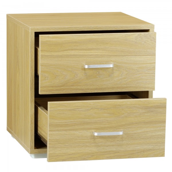 comodini da letto 2 cassetti semi aperti colore Rovere chiaro Totò Piccinni vista obliqua
