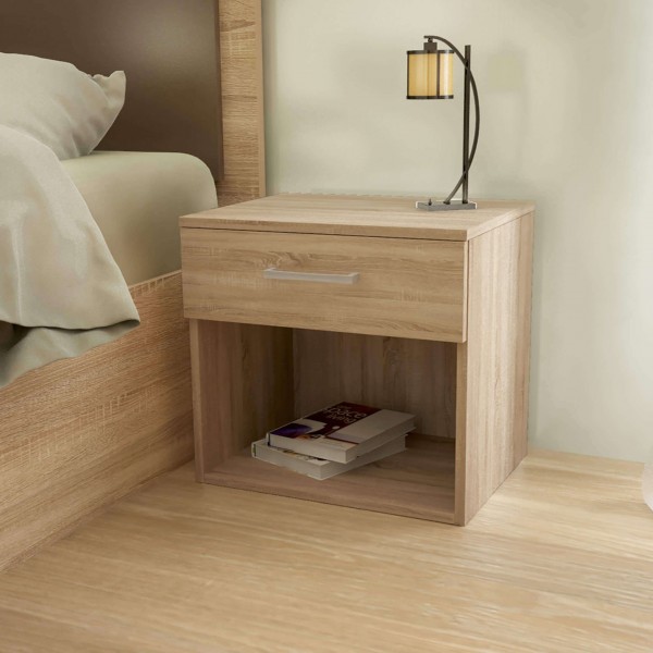 Comodino design moderno in legno colore Rovere con cassetto Totò Piccinni