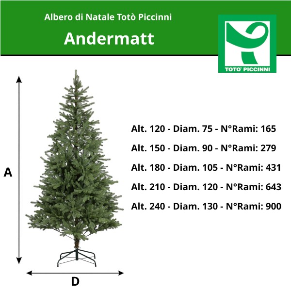 Dimensioni Albero di Natale Artificiale ANDERMATT, Folto, Realistico, Apertura Rami a Ombrello, Veloce Montaggio, PE Real Touch