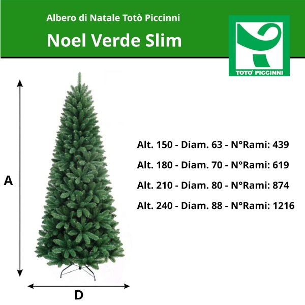Tabella Comparazione dimensioni Alberi di Natale Totò Piccinni NOEL Verde SLIM