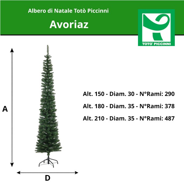 Comparazione dimensioni Albero di Natale Slim Artificiale AVORIAZ, Montaggio Veloce, Folto, Super Slim