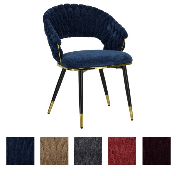 poltroncina in ciniglia vellutata imbottita con gambe in metallo