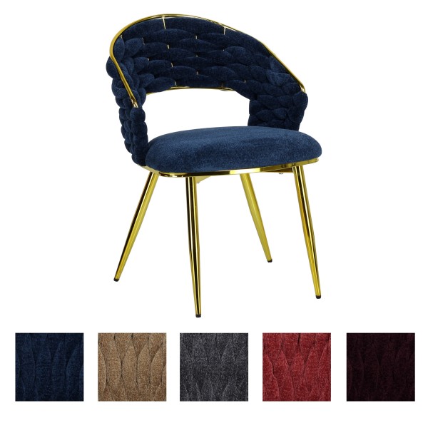 poltroncina in ciniglia vellutata imbottita con gambe in metallo