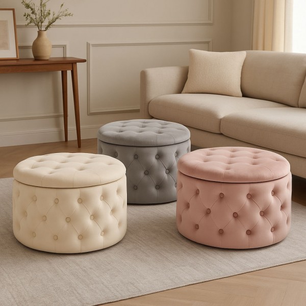 Copertina pouf da salotto in velluto contenitore diametro 70cm