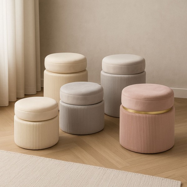 Copertina set 2 pouf da intero contenitori in velluto