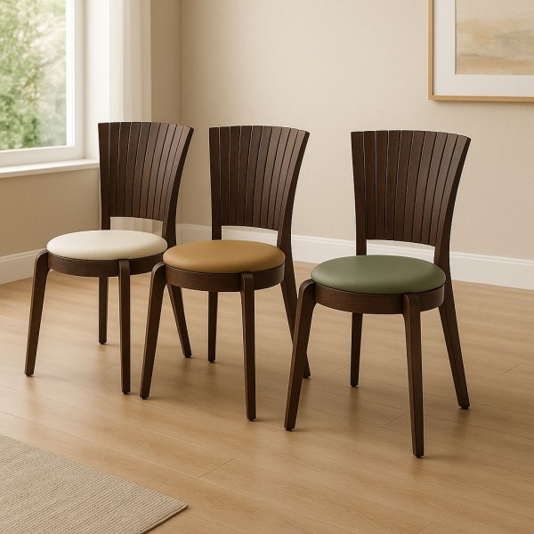 Copertina sedie in legno massello con seduta in similpelle imbottita modello Senna Totò Piccinni