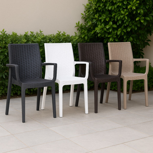 Sedie in Resina monoblocco simil ratan disponibili in 4 colorazioni made in italy modello DAFNE Totò Piccinni