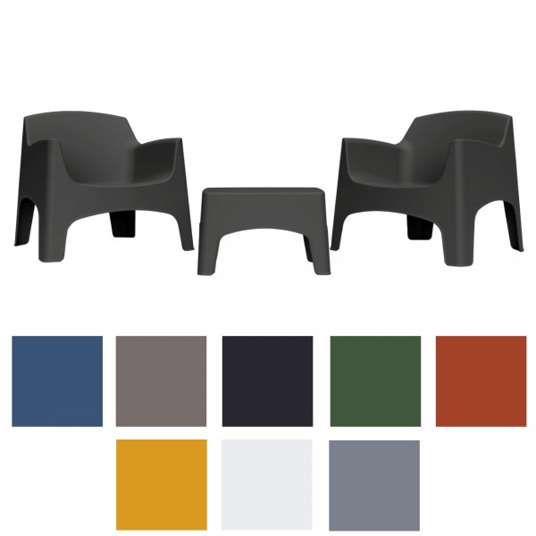 set da giardino con 2 poltrone impilabili e tavolino