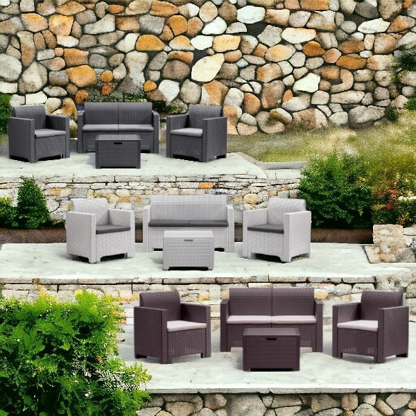 Foto ambientata salottini da giardino Bica Nebraska, colori Bianco, Marrone, Antracite.