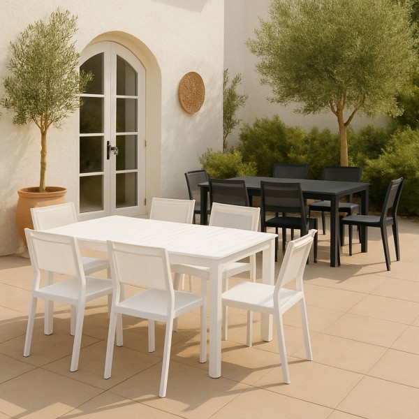Set Pranzo Tavolo Allungabile in Alluminio 160/240 con 6 sedie senza braccioli modello Linosa Totò Piccinni