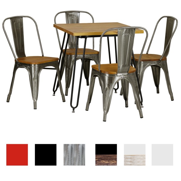 set industry da esterno con sedie con seduta in legno