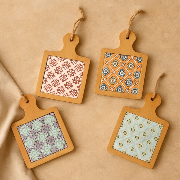 Tagliere quadrato in bambù e ceramica 