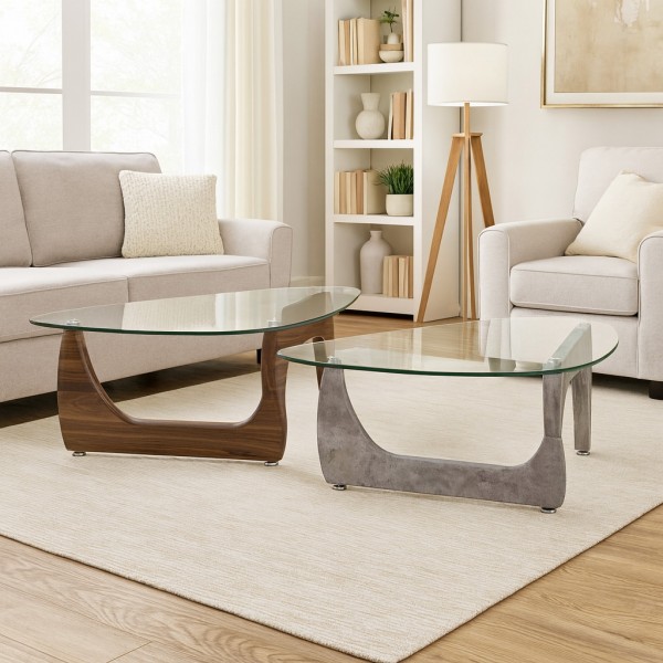 tavolino da salotto design moderno con piano in vetro temperato 