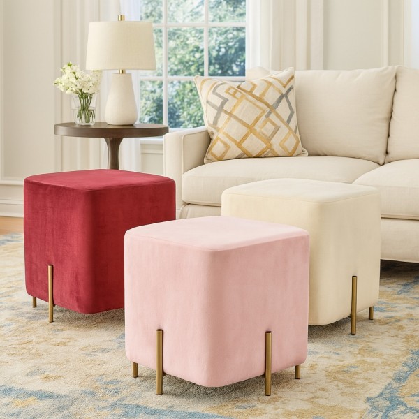pouf sgabello in velluto design moderno con gambe in ferro