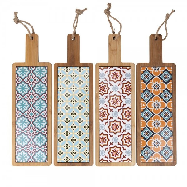Tagliere in Ceramica e Bambù Con decorazione Maiolica