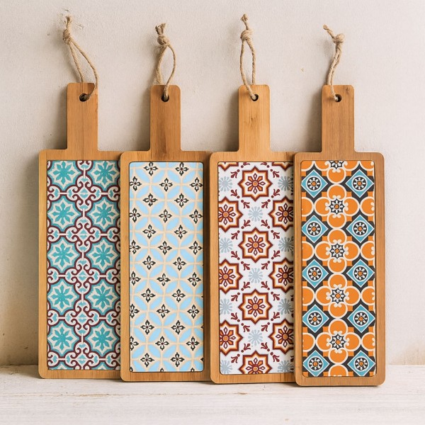 Tagliere in Ceramica e Bambù Con decorazione Maiolica