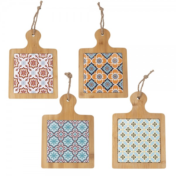 Tagliere quadrato in bambù e ceramica 