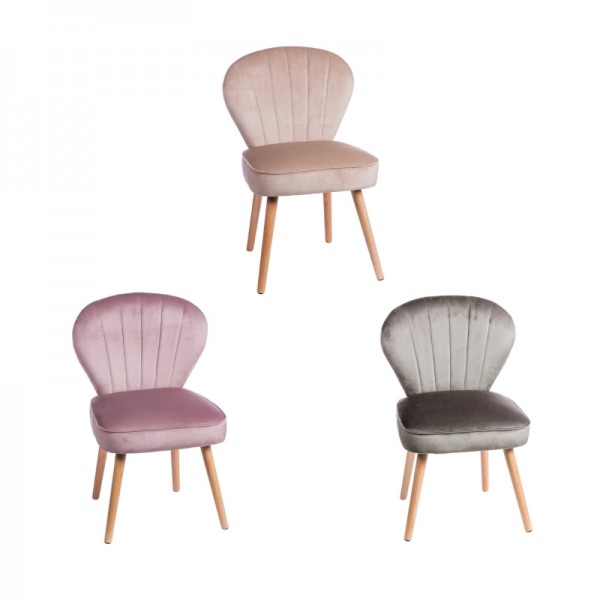 poltroncina imbottita in velluto con gambe in legno
