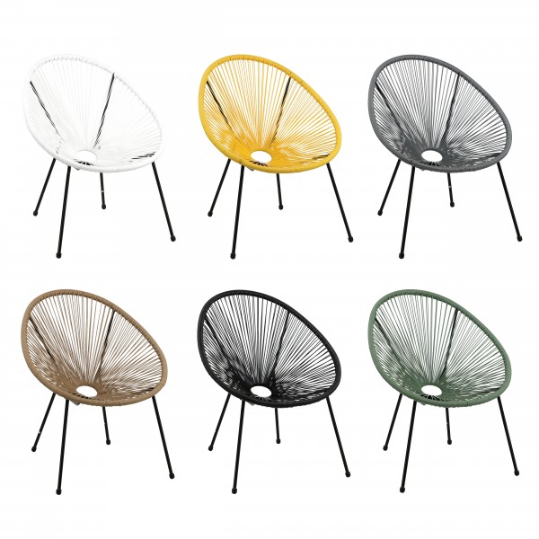 sedia relax con seduta a corde intrecciate e struttura in metallo