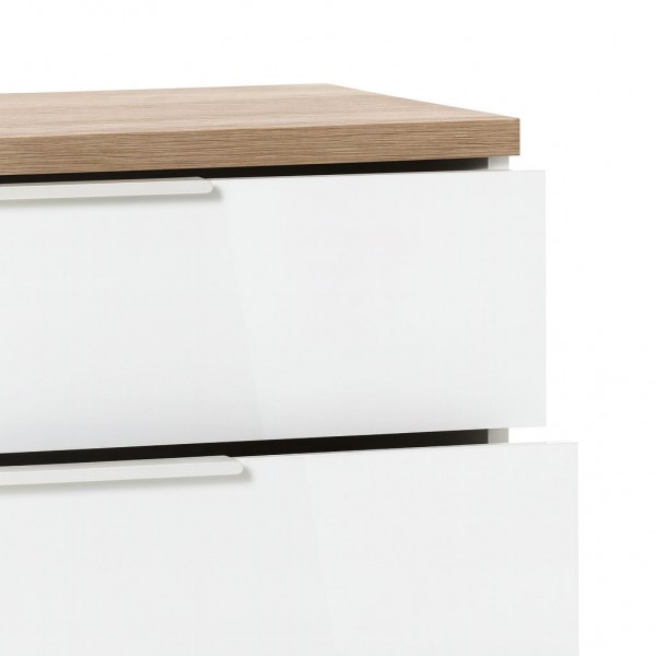 Dettaglio Cassettone in legno colore "Bianco Laccato/Rovere Riviera" con 5 cassetti modello Orbis Totò Piccinni