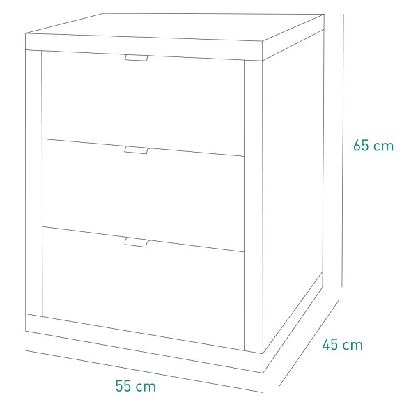 Specifica dimensioni cassettiera bassa in legno con 3 cassetti e con ruote colore "cemento/bianco lucido" modello Skema Totò Piccinni