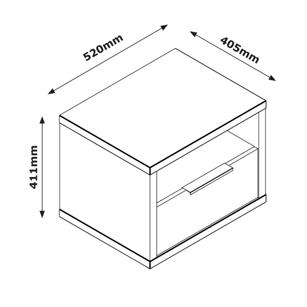 Specifica dimensioni Comodino camera da letto in legno colore "Rovere Artisan/Grigio Laccato" con 1 cassetto modello Aura Totò Piccinni