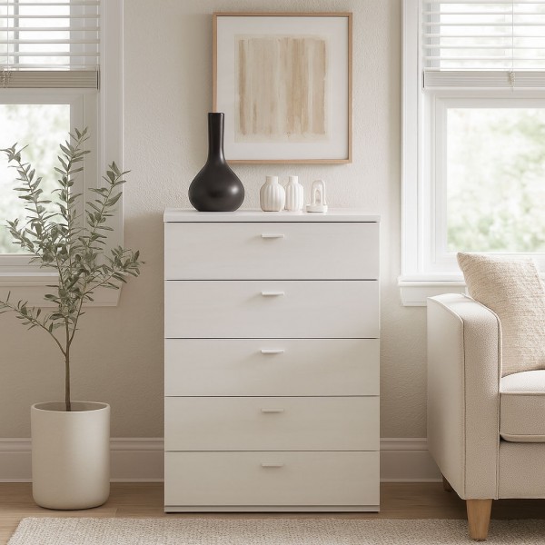 Vista ambientata Cassettiera ufficio in legno colore "Bianco Artlight" con 5 cassetti modello Bianca Totò Piccinni