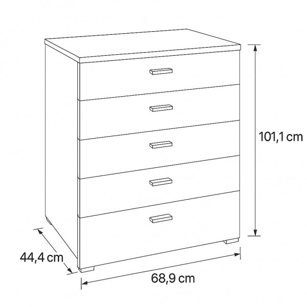 Specifica dimensioni Cassettiera ufficio in legno colore "Bianco Artlight" con 5 cassetti modello Bianca Totò Piccinni