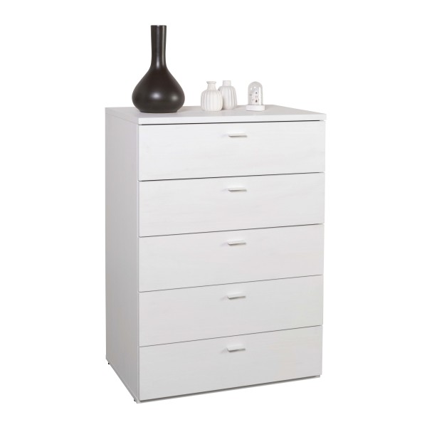 Vista diagonale Cassettiera ufficio in legno colore "Bianco Artlight" con 5 cassetti modello Bianca Totò Piccinni