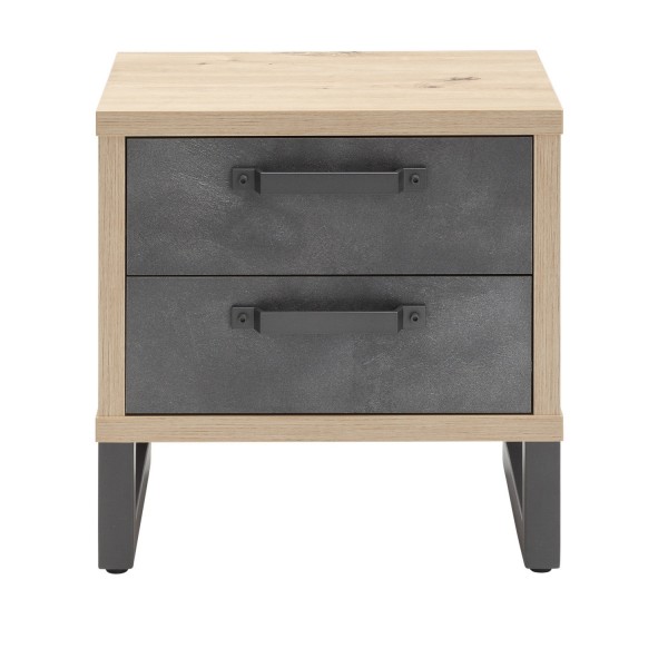 Vista frontale Comodino design  in legno colore "Rovere Antico/Tadao Da2" con 2 cassetti Sylva Totò Piccinni