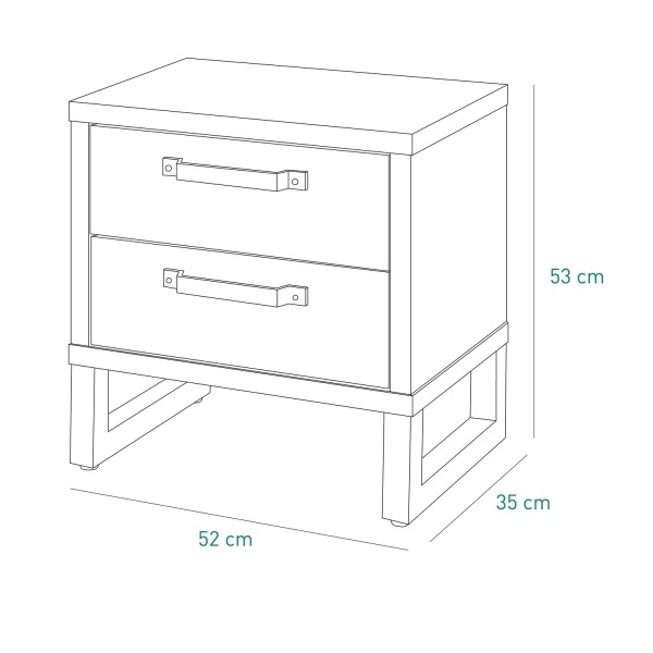 Specifica dimensioni Comodino in legno colore "Rovere Antico/Tadao Da2" con 2 cassetti Sylva Totò Piccinni