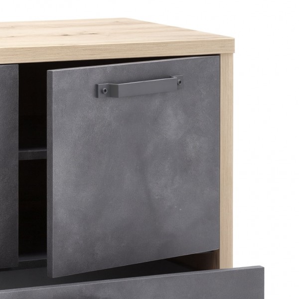 Dettaglio Mobile contenitore in legno colore "Rovere/Grigio Cemento" con 2 cassetti e 2 ante modello Sylva Totò Piccinni