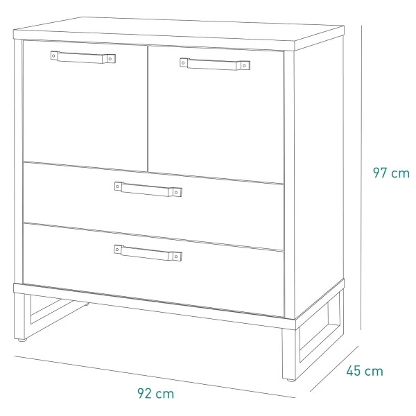 Specifica dimensioni Credenza in legno colore "Rovere/Grigio Cemento" con 2 cassetti e 2 ante modello Sylva Totò Piccinni