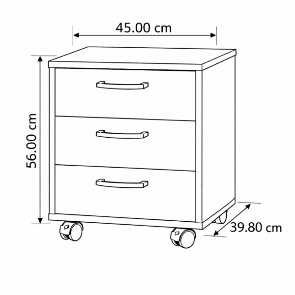 Specifica dimensioni cassettiera in legno con 3 cassetti con ruote colore "bianco laccato" Totò Piccinni