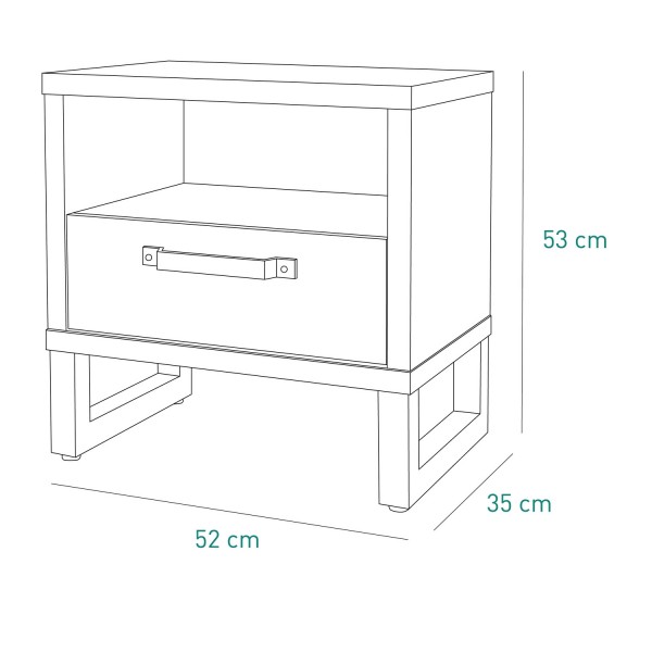 Specifica dimensioni Comodino in legno colore "Rovere Invecchiato/Cemento" con 1 cassetto e 1 vano modello Sylva Totò Piccinni