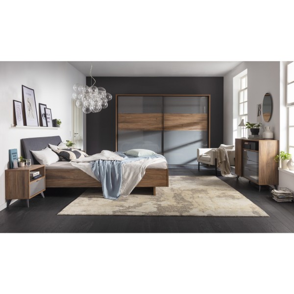 comodino classico grigio scuro laccato/noce brera ambientata