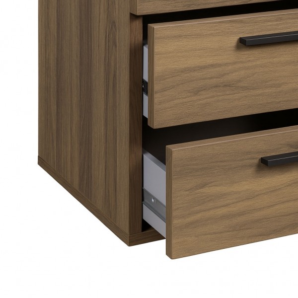 Dettaglio cassettiera in legno per ufficio noce brera/nero chalet modello Bali Totò Piccinni