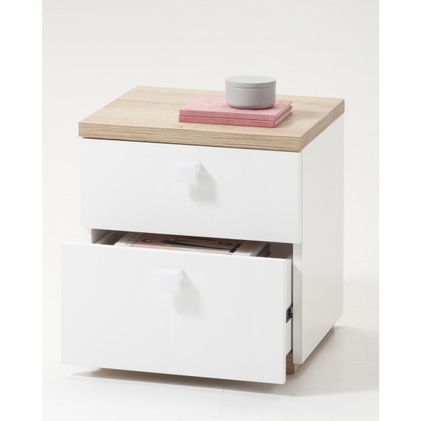 Comodino moderno in legno colore "Rovere Miele/Bianco Laccato" 2 cassetti modello Orbita Totò Piccinni