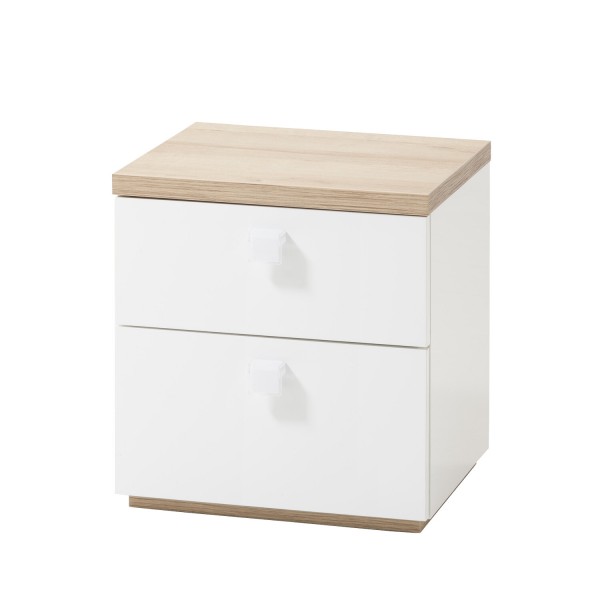 Comodino moderno in legno colore "Rovere Miele/Bianco Laccato" 2 cassetti modello Orbita Totò Piccinni