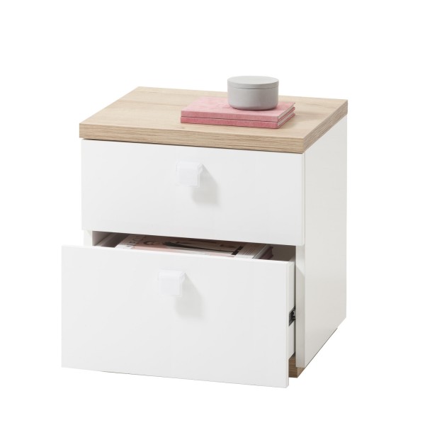 Comodino classico in legno colore "Rovere Miele/Bianco Laccato" 2 cassetti modello Orbita Totò Piccinni