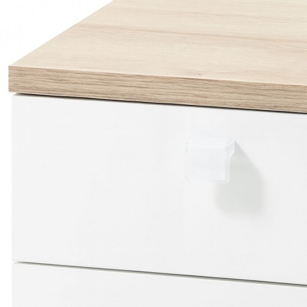Dettaglio Comodino classico in legno colore "Rovere Miele/Bianco Laccato" 2 cassetti modello Orbita Totò Piccinni