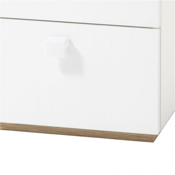 Dettaglio Comodino classico in legno colore "Rovere Miele/Bianco Laccato" 2 cassetti modello Orbita Totò Piccinni