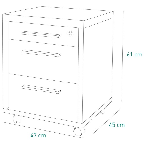 Specifica dimensioni Cassettiera bassa in legno con 3 cassetti con serratura e ruote colore "rovere bordeaux/bianco laccato" modello Shape Totò Piccinni